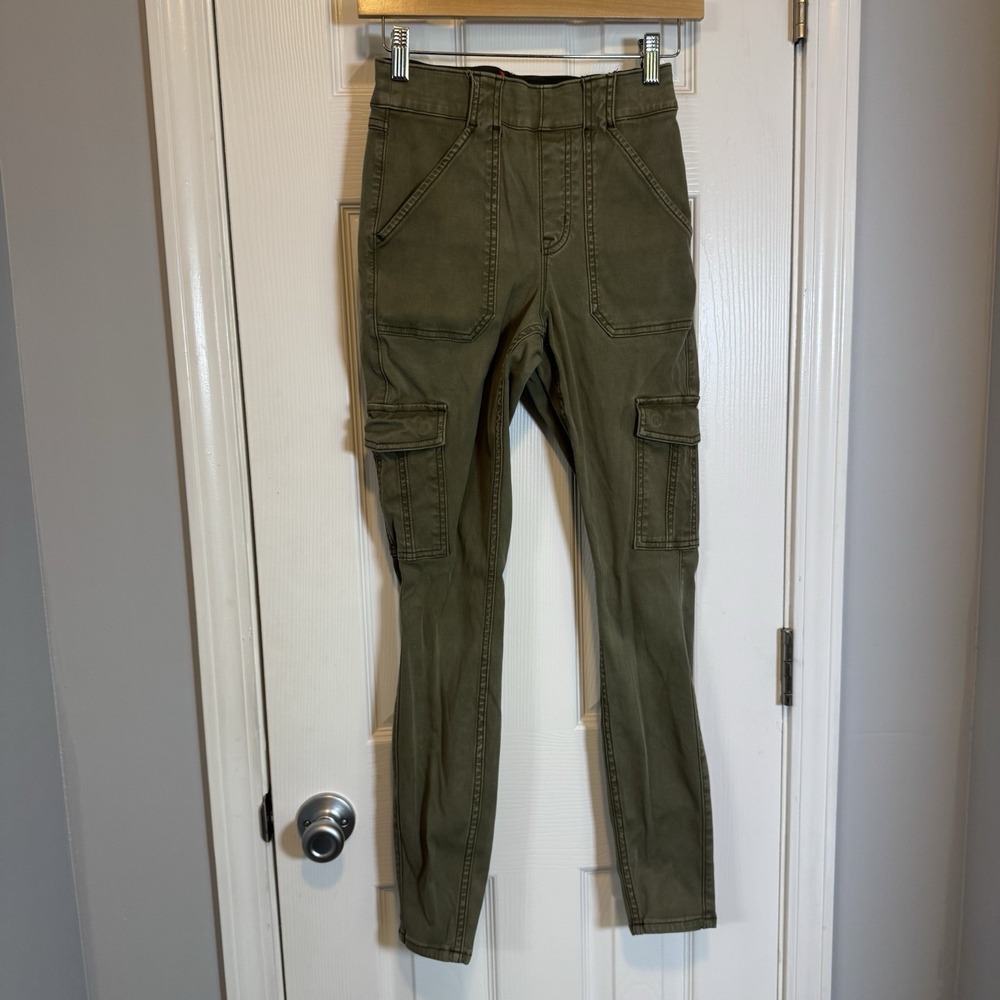 SPANX Stretch Twill Ankle Cargo Pant Darkened Olive Green 20311Q Shaping XS